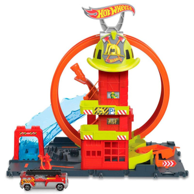 Игровой набор Hot Wheels Автотрек Пожарная станция с супер-петлей Mattel HKX41 01